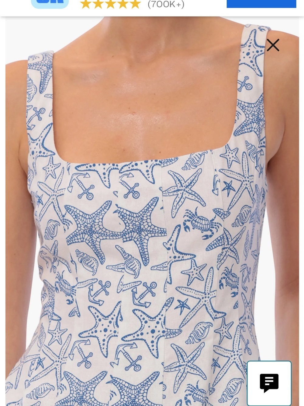 Avec Les Filles linen blend fit and flare mini dress coastal starfish blue white - Picture 3 of 16